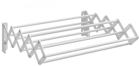 SONGMICS Wäschetrockner, Wandtrockner, Akkordeon-Wäscheständer, 9 gestaffelte Stangen, ausziehbar und einklappbar, Stahl, wolkenweiß LLR802W01