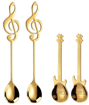 4 Pieces Guitare Cuillères à Café, Cuillère à Dessert Note de Musique, Cuillères à Café en Acier Inoxydable, Décorative Cuillère à MéLanger, CuillèRe à Thé pour Sucre Crème Glacée Confiture Dessert