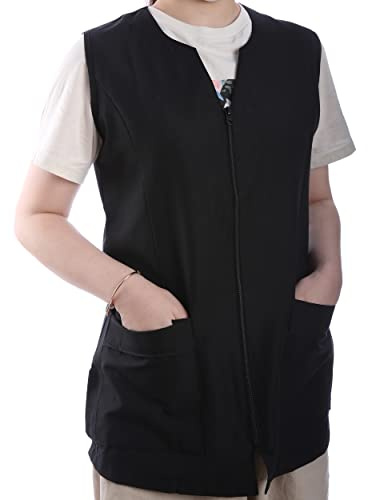 Etrexonline Casaca Mujer Sin Mangas con Botón Uniforme Laboral Limpieza - Color Negro - M