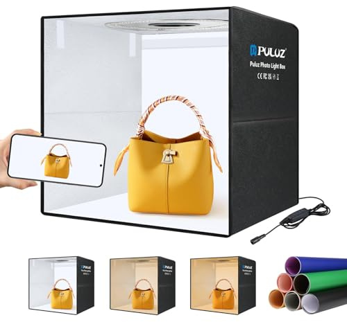 PULUZ - Scatola luminosa per fotografia, 50,8 x 50,8 cm, portatile, con 160 luci a LED e 12 fondali colorati, kit di illuminazione professionale per fotografia di grandi prodotti
