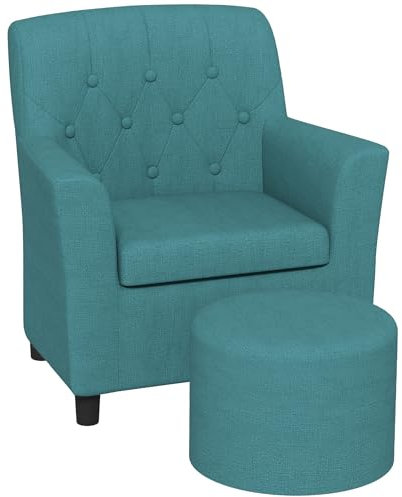 AIYAPLAY Kindersessel Kindersofa mit Fußhocker Kindercouch 1,5-3 Jahre Kindermöbel Kinderzimmer Leinentoptik Eukalyptusholz Blau 45 x 43 x 50,5 cm