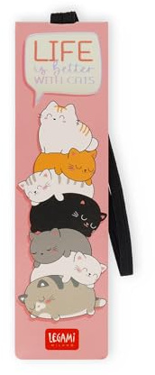 Legami - Bookmark with Elastic Band, FSC Certified Paper, Kitty Motif, Keeps Sengo and Book Closed, 4.7 x 17.5 cm