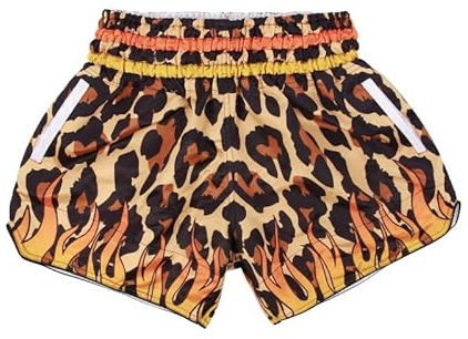 Muay Thai Shorts Kickboxing Shorts Gym Boxing Unisex MMA Shorts Training Workout Trunks with Pocket XL Leopard