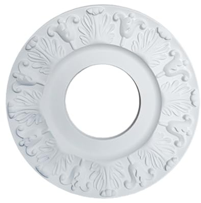 NICENEEDED Médaillon de Plafond en PU 10 Pouce de Diamètre Extérieur X 4 Pouces de Diamètre Intérieur Médaillon de Plafond en PU Sculpté à la Main avec des Fleurs Vintage