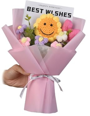 BAGUBDR Crochet Sunflower，Crochet Flower Bouquet Knitted Flowers Detailed and Beautiful Colourful Suitable for Home Decoration Suitable for Living Room Bedroom Preferred Choice for Valentine's Day