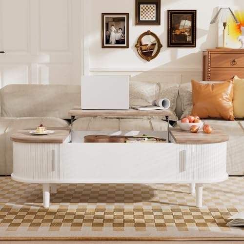 PURFINO Coffee Table with Lift Top - Wooden Modern Centre Table with Unique Textured & Hidden Storage, for Living Room, Bedroom, Small Space, Home Office
