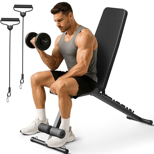 Adjustable Weight Bench for Home Gym, Foldable Workout Bench with 7 Backrests for Chest, Shoulders and Arms, 600LBS Capacity, Compact for Small Spaces, Incline Decline Flat Bench Press, Strength Training Bench for Beginners