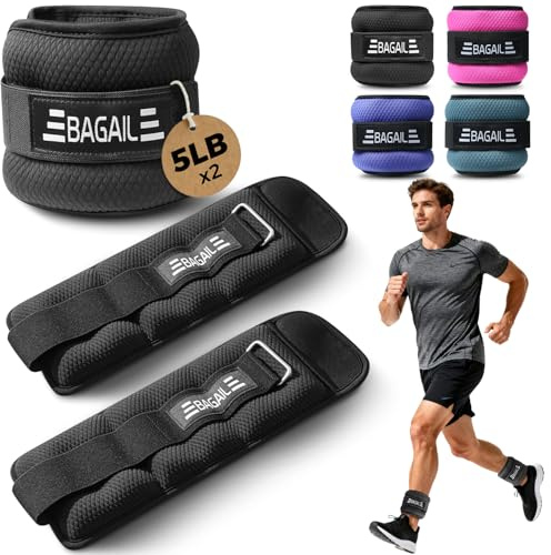 BAGAIL Ankle Wrist Weights for Women & Men, One Pair of 1/2/4/6/8/10 LBS Wearable Leg Arm Weights with Sleek Design & Secure Fit for Walking, Running, Pilates, Home Fitness & Physical Therapy - 10lb, Black