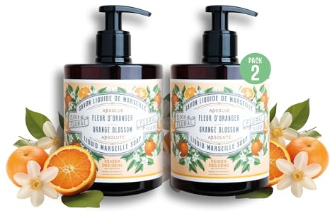 Panier des Sens - Savon de Marseille Liquide - Duo Fleur d'Oranger – Savon Liquide Mains - Huile d'Olive et Coco - 96% d'Ingrédients Naturels - Fabriqué en France - 2x500ml