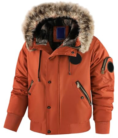Generisch Giacca da uomo invernale bomber con cappuccio in pelliccia - Giubbotto da pilota imbottito con tasche con cerniera | Calda giacca parka per i giorni freddi, XXL