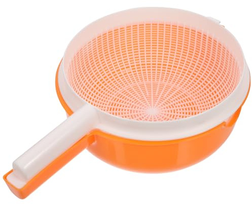 Veemoon Passoire à Légumes Double Couche Poignées Ergonomiques, Panier D'égouttage Orange en Plastique, Bol à Fruits pour Lavage et Séchage, Accessoire la Cuisine Pratique Réutilisable