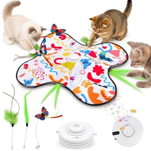 Giocattolo interattivo per gatti interni, Nuovo Elettrico Giochi per Gatti in Casa con Giocattolo intelligente interattivo per gatti con Piume Nascoste Mobili e elemento di vibrazione, Ricaricabile