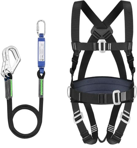 WingFly Ceinture SéCurité Anti-Chute, Kits Antichute De Sécurité 5 Points, Ergonomique Réglable Protection Antichute Baudrier Escalade,Max 150kg, avec 2 x Grandes Boucles et 2 x 1.8 m Longes