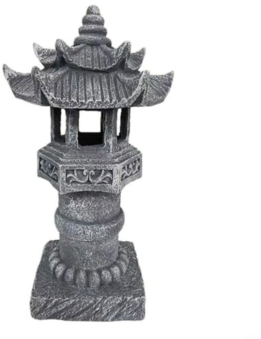 LatoYard Farol solar de resina con acabado similar a la piedra, IP44 impermeable japonés para luz de jardín zen para patio, césped y patio