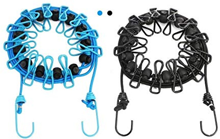 Newraturner 2 Pack Portable Clothesline with 12 Clothespins, Windproof Travel Stretchy Retractable Elastic Laundry Clothes Line for Backyard, Vacation Hotel, Balcony Drying