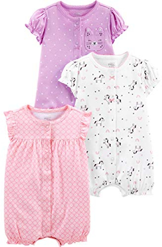 Simple Joys by Carter's Baby Girl's 3-Pack Snap-up Rompers Pants, owl/Unicorn/kitty, 6-9 Months