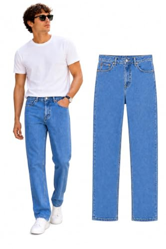Inspire Me Mens Straight Leg Heavy Duty 100% Cotton Jeans | Regular Straight Leg | Plain Denim Wash Regular Fit Boys