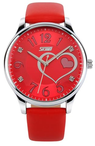 IJAHWRS Belt Women's Watch Fashion Love Rhinestone Quartz Watch (red)