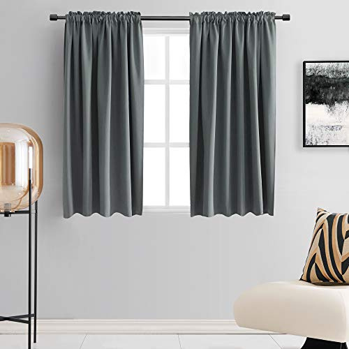 DONREN Curtains for Bedroom, Small Windows, Drawstring, Set of 2 Scarves, 137 cm Long, Medium Grey