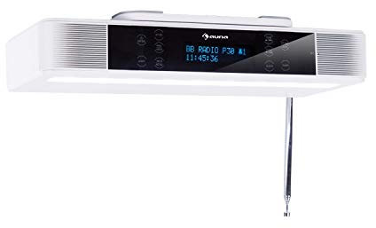 AUNA KR-140 - Radio de Cuisine encastrable, Bluetooth, Radio Dab+, 40 Stations programmables, 2x3W RMS, Écran Tactile, Mains-Libres, Éclairage LED, Minuterie de Cuisson - Blanc