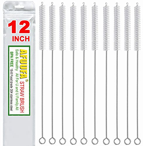 AFUUFA Straw Cleaner Brush for Stanley Extra Long 12 inch, Extra Wide 12mm diam for 40/30/20 oz Stanley Mug, Nylon Bristles and Stainless Steel Handle Straw Brush for 40 oz Stanley(10 PCS)