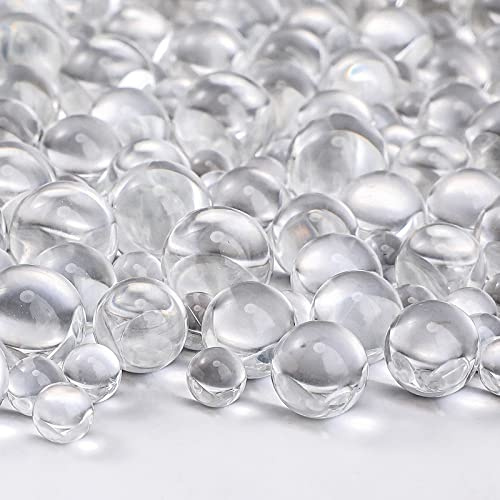 Sratte 360 Pcs Glass Marble Gemstone Vase Filler 12, 10 and 6 mm Glass Beads for Vases Transparent Small Marbles Round Decorative Marbles Gem Pebbles for Slingshot (Clear)