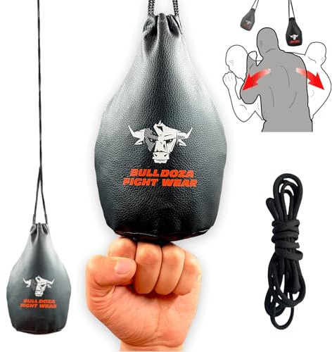 BULL DOZA FIGHT WEAR Slip Reaction Bag - Largeur de Frappe - 1 kg Une Fois rempli - Corde de 2 m Incluse - Sac de Frappe MMA - Noir - Sac de défense #1 1 (sans Boxe) (Noir)(M)