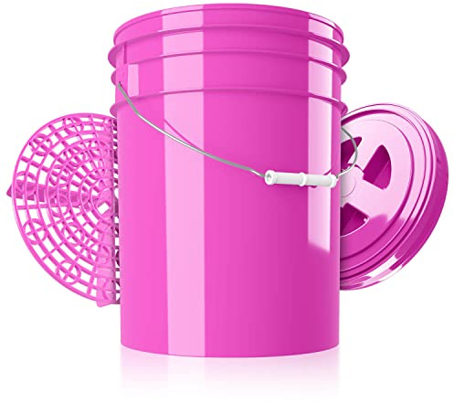 chemicalworkz Performance Bucket Auto Wascheimer 5GAL/19L (pink) mit Deckel & Schmutzsieb + kompatibel The Detail Guardz - Dirt Lock & Scrub Wall, Dirt Trap Schmutzfalle, Gamma Lid