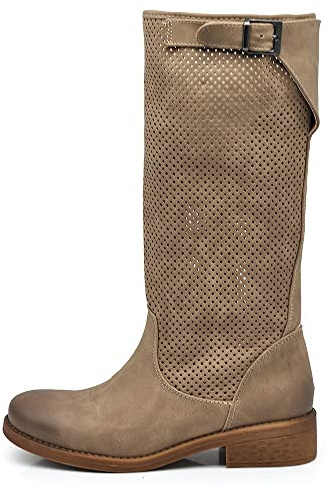 IF Fashion Stivali Stivaletti da Donna Biker Motociclista Traforati Primaverili Estivi con Fibbia LY70-4 (2023) Tortora N.38*