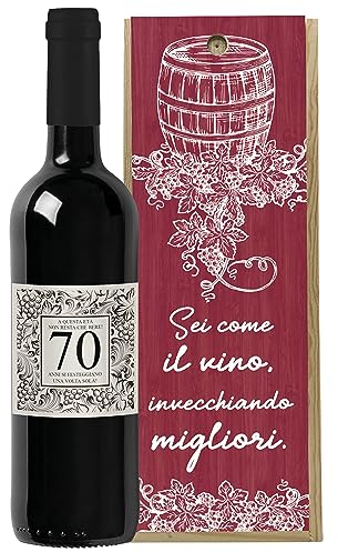 Regalo Personalizzato bottiglia di vino 0.75 lt. con cassetta in legno per compleanno | Idea regalo originale per Lui e Lei | Regalo Personalizzabile Compleanno Amico (Toscana Rosso IGT, Wine lover)