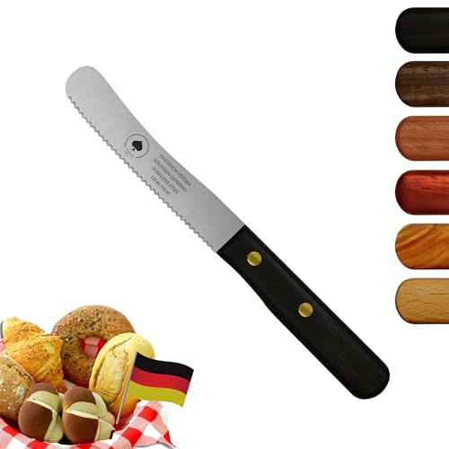 PIKAS - Solingen Messer Wellenschliff, Räuchereiche Holzgriff, Premium Buckelmesser, Küchenmesser, Frühstücksmesser, rostfrei, Dünnschliff & Handabzug, Made in Germany