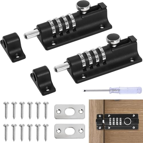 Combination Locking Bolt, 120mm Burglar Proof & Weatherproof Slide Latch Lock, 4 Digit Thicken Solid Zinc Alloy Gate Lock with Anti-Tamper Screws for Home, Garden, Gate, Childproofing, Black (2 Packs)