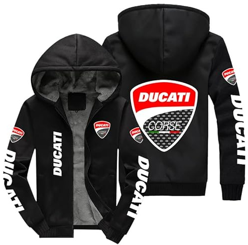 CLOZAM Felpe con Cappuccio per Uomini Zip Up Sweashirts per Ducati Pile Foderato Pullover Autunno Inverno Lana Heavyweight Hoody Giacche Tops Unisex-A||L