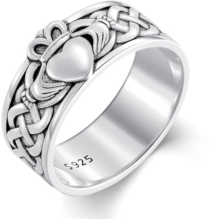 Seiyang Claddagh Ring 925 Sterling Silver Irish Rings Celtic Knot Jewelry Claddagh Band Christmas Gift for Men Women - Size 9