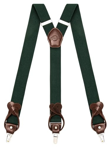 Kohentact Tirantes para Hombre con Clip y Botón, Incluye 6 Botones, Ancho de 3.5 cm en Forma de Y para Alturas Hasta 200 cm, Acero Inoxidable, Rango de Ajuste de Elasticidad Extra Grande