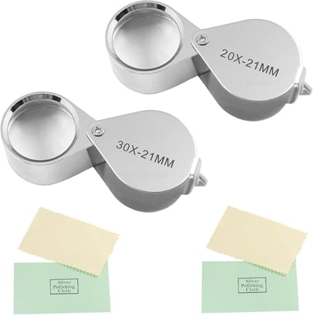 NIYATA Juwelier Lupe, 20X/30X Vergrößerung Metall Faltlupe, Einschlaglupe, Schmucklupe, für Edelsteine, Schmuck, Rocks, Briefmarken, Münzen, mit 2 Brillenputztüchern