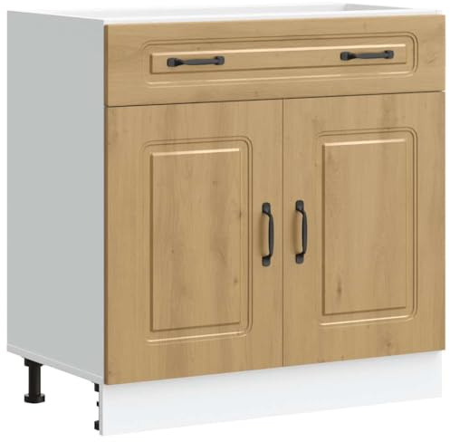 vidaXL Mueble bajo de cocina, madera de roble artesanal, gama Kalmar, estilo moderno, 80 x 46 x 81,5 cm, amplio almacenamiento y patas ajustables