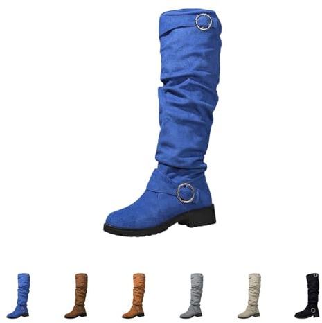 Women Knee High Boots Clearance Slouchy Boot Slouchy Faux Leather Knee High Flats Boots Wide Calf Kitten Heel Pointed Toe Long Boots Winter Shoes Suede Slip on Boots Thigh High Boots