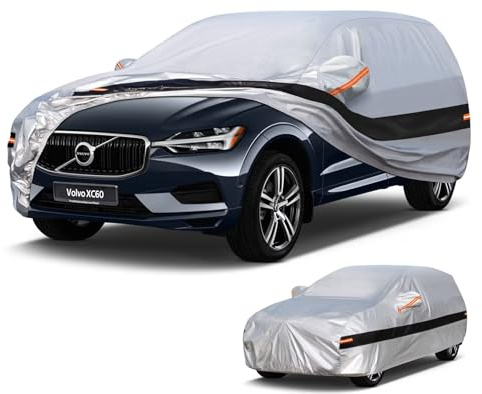Holthly Funda Coche Exterior SUV para Volvo XC60(2008-2025),Funda Coche 10 Capas de Protección,Cubre Coche 100% Impermeable,Antipolvo,Cortaviento,Impermeable a la Lluvia,Protección UV