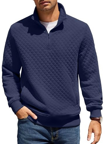 COOFANDY Men's Zip Neck Sweatshirt Winter Long Sleeve T-shirt Stand Collar Sweatshirt Regular Fit 1/4 Zip Pullover Jumper Warm Sweater with Pocket