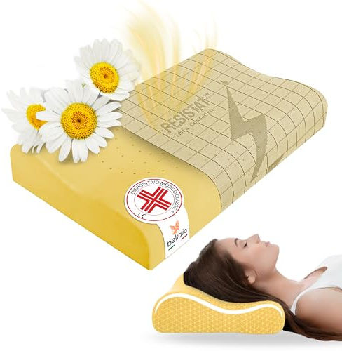 BELTALIA Cuscino Cervicale Per Dormire | Memory Foam Camomilla | Fodera Resistat | Dispositivo Medico Classe 1 Detraibile | Made in Italy (Camomilla Resistat, 70x41)