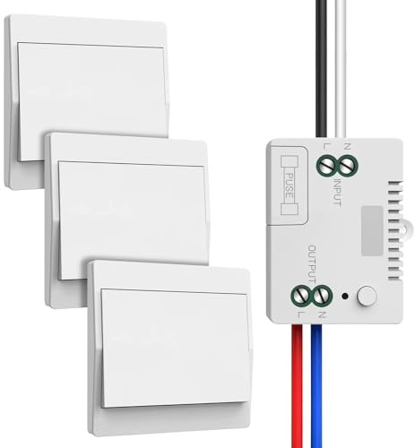 Juego de interruptores de luz inalámbricos de 230 V, no requiere pilas, interruptor de pared impermeable, controla tu lámpara hasta 200 m de distancia (1 receptor y 3 paneles de conmutación)
