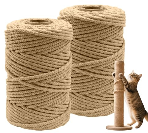 LAUKKKE 2 Piezas Cuerda de Sisal, 6mm × 50m Cuerda Sisal Natural Manualidades para Rascadores de Gatos – Reparación, DIY Estructuras, Decoración del Hogar y Accesorios de Bricolaje Manualidades