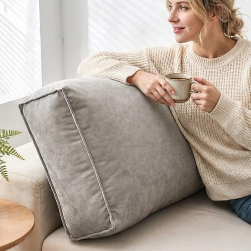 Aocase Cojín de Soporte Lumbar para Sofá, Almohada Grande para Cama y Sofá, Cojín para Respaldo de Lectura, Respaldo Ergonómico, Desmontable y Lavable - Decorativo,Gris,60×45×12cm