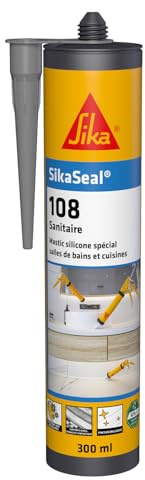 SIKA - Mastic Cuisine & Salle de Bain Anti-Moisissures - SikaSeal 108 Sanitaire Gris - Joints silicone sanitaire longue durabilité sur multi-supports -Idéal pour travaux de plomberie - 300ml