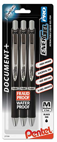 Pentel EnerGel Permanent Gel Ink Rollerball Pen, Black, 3 Pack (BLP77BP3A)