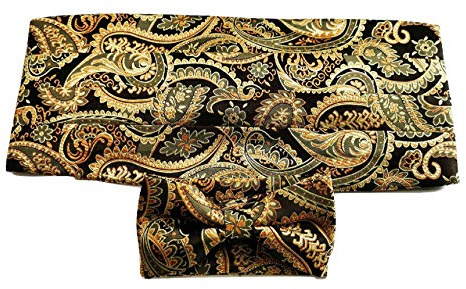 L&L® 3 Pcs Satin Paisley Matching Cummerbund + Bow Tie + Pocket Square Set (Vintage Gold)