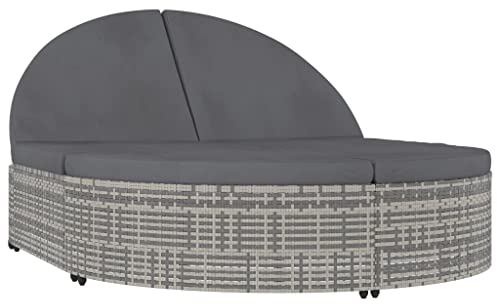 vidaXL Sonnenliege 2-Personen mit Auflagen Gartenliege Doppelliege Relaxliege Liege Strandliege Liegestuhl Gartenmöbel Poly Rattan Grau