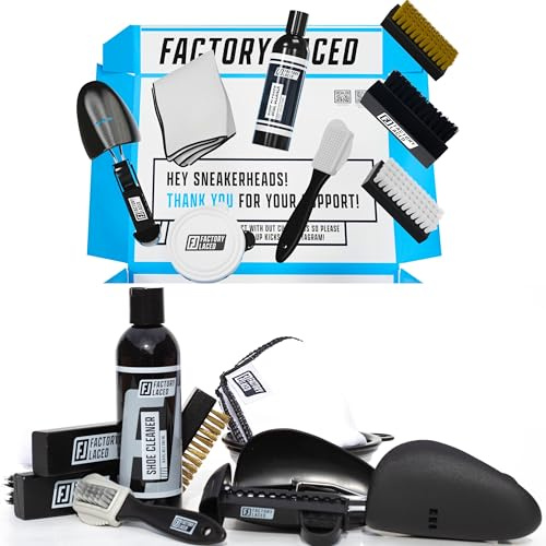 FACTORY LACED Shoe Cleaner Sneakers Kit - The Ultimate Sneaker Cleaner Experience: Includes: 8oz Sneaker Cleaning Solution, 4 Shoe Brushes, 2 Shoe Trees, Microfiber Towel