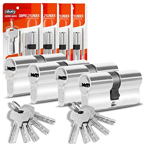 GERCAR Profile Cylinder 30/30, Double Cylinder, with 10 Keys, Set of 4 Identical Keys, Length 60 mm, A: 30 B: 30, Set of 4.